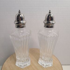Vintage Mikasa Diamond Fire Lead Crystal Salt or Pepper Shaker Silver Top No Box